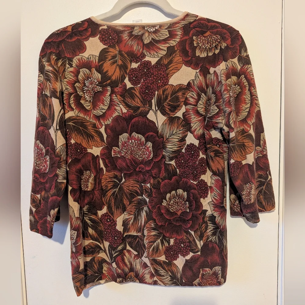 100% Cashmere MaxMara Burgundy Floral V-Neck Blouse - Picture 5 of 6